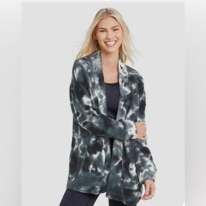 Joy Lab Women's Open Front Oversized Cardigan Tie Dye Black Onyx Size XS